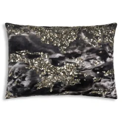 Inspire Me! Cloud9d Amal – Charcoal Digital Printed Velvet Oblong Pillow W/ Gold And Silver Print – 20″ X 14″ Clearance