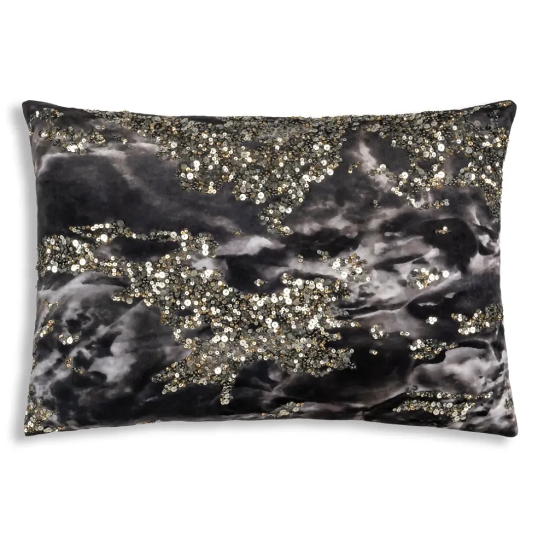 Inspire Me! Cloud9d Amal – Charcoal Digital Printed Velvet Oblong Pillow W/ Gold And Silver Print – 20″ X 14″ Clearance