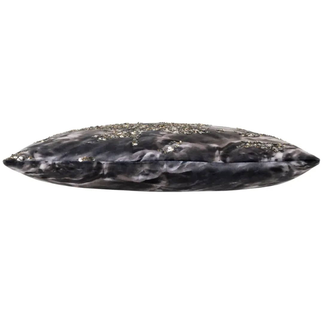 Inspire Me! Cloud9d Amal – Charcoal Digital Printed Velvet Oblong Pillow W/ Gold And Silver Print – 20″ X 14″ Clearance