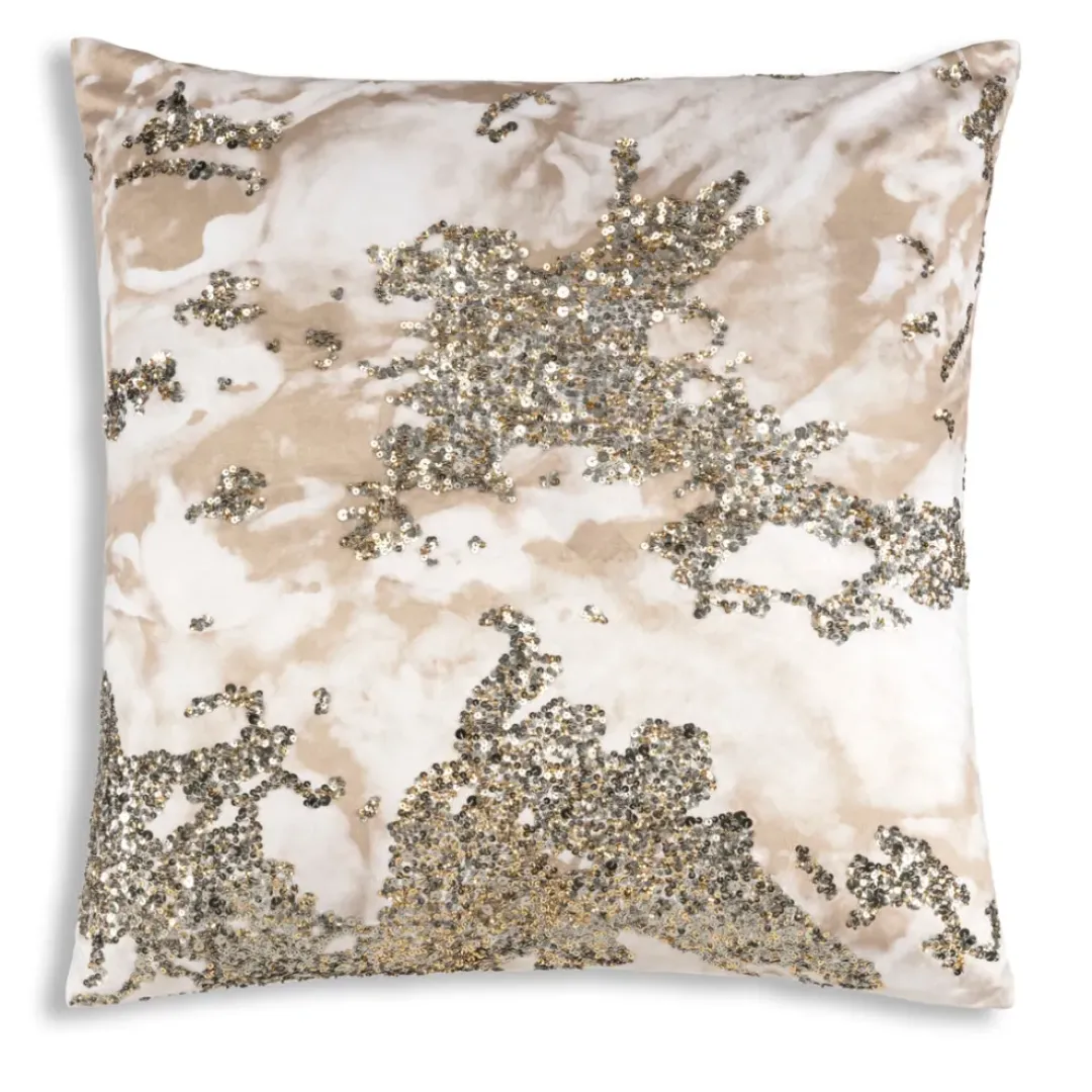 Inspire Me! Cloud9d Amal – Ivory/Beige Digital Printed Pillow W/ Gold And Silver Print – 22″ X 22″ PILLOWS, RUGS, & THROWS Clearance