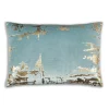 Inspire Me! Cloud9d Asra – Oblong Teal Velvet Pillow W/ Quilting And Shiny Gold Foil Print – 20″ X 14″ PILLOWS, RUGS, & THROWS Fashion