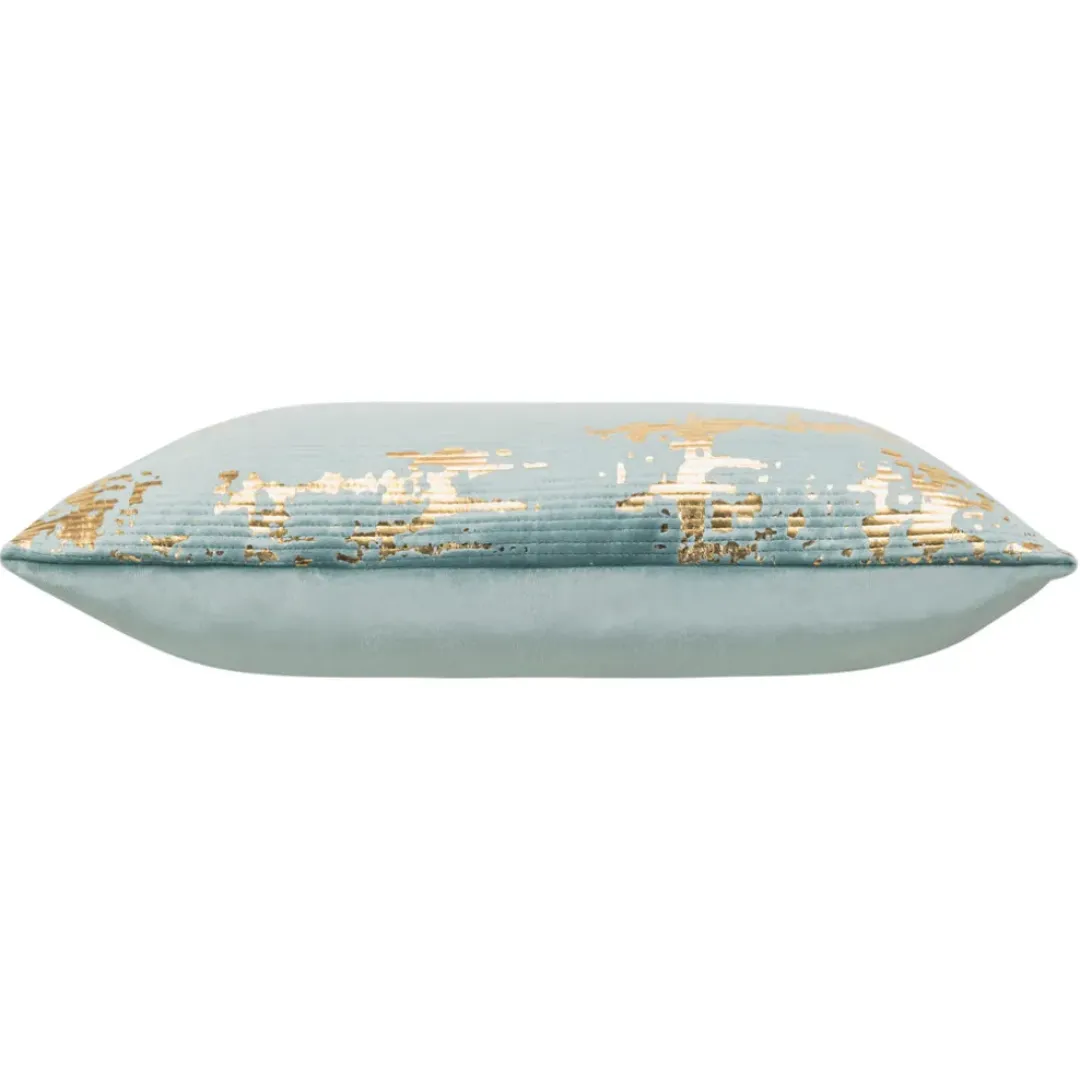 Inspire Me! Cloud9d Asra – Oblong Teal Velvet Pillow W/ Quilting And Shiny Gold Foil Print – 20″ X 14″ PILLOWS, RUGS, & THROWS Fashion