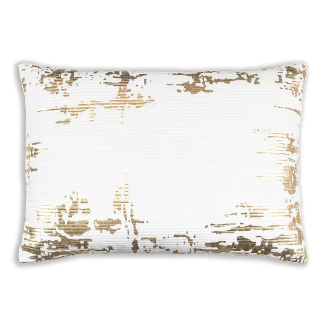Inspire Me! Cloud9d Asra – Oblong White Velvet Pillow W/ Quilting And Shiny Gold Foil Print – 20″ X 14″ Online