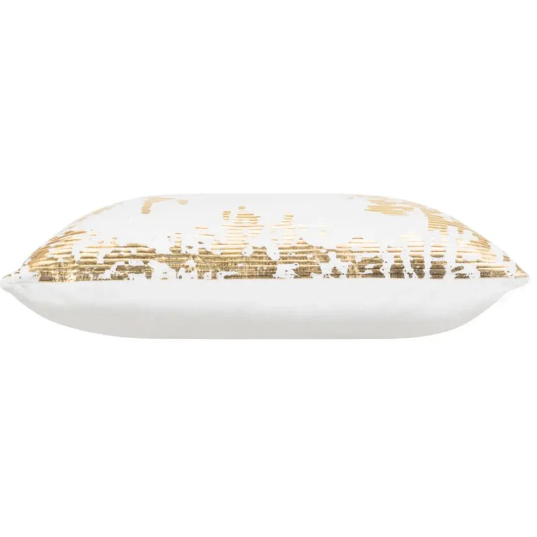 Inspire Me! Cloud9d Asra – Oblong White Velvet Pillow W/ Quilting And Shiny Gold Foil Print – 20″ X 14″ Online