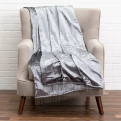 Inspire Me! Cloud9d Noya – Crushed Grey Velvet Throw W/ Metallic Silver Trim – 60″ X 50″ PILLOWS, RUGS, & THROWS Fashion