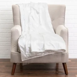Inspire Me! Cloud9d Noya – Crushed Ivory Velvet Throw W/ Metallic Silver Trim – 60″ X 50″ Clearance