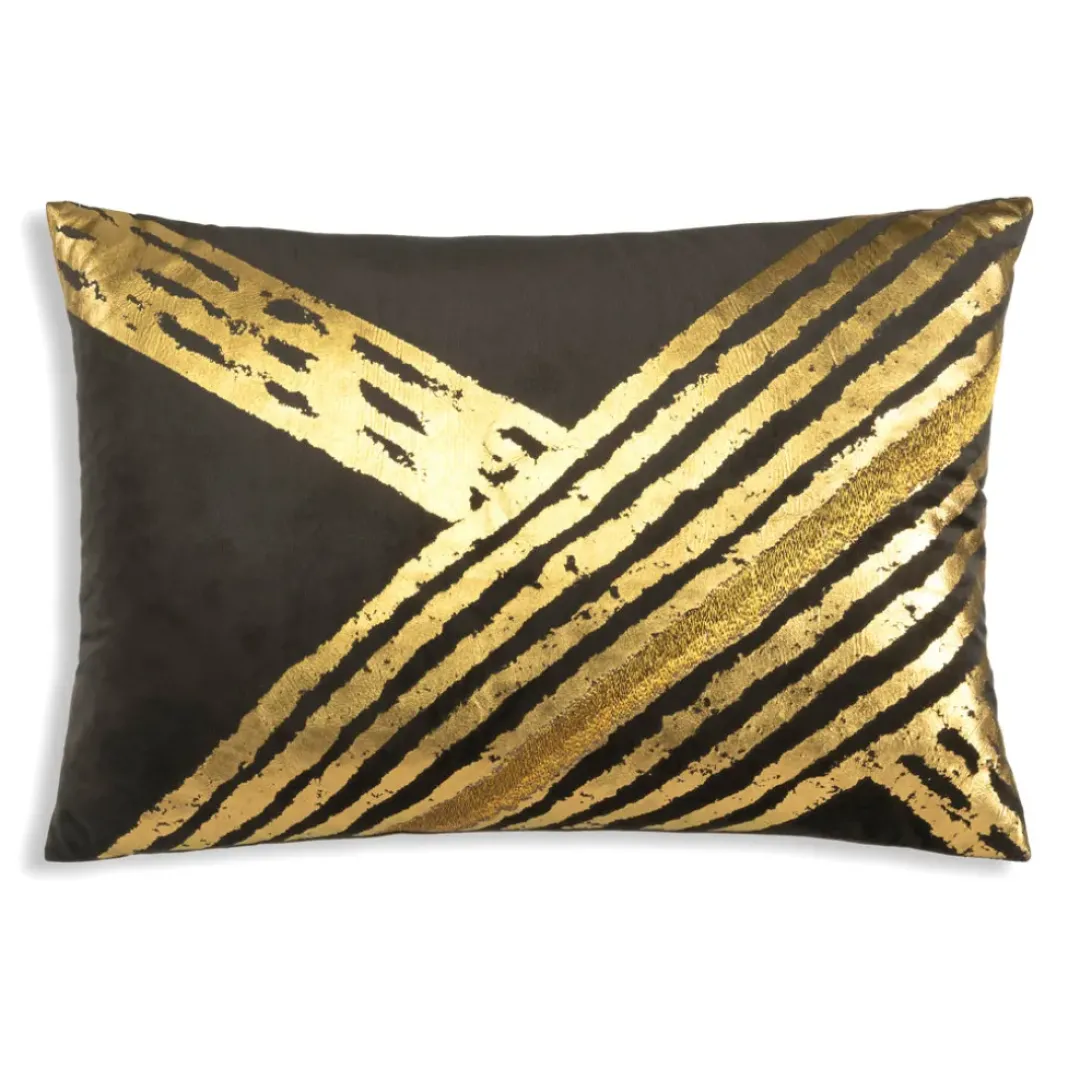 Inspire Me! Cloud9d PILLOWS, RUGS, & THROWS Leyla – Charcoal Velvet Pillow W/ Hand Painted Gold Brushstrokes – 20″ X 20″ New