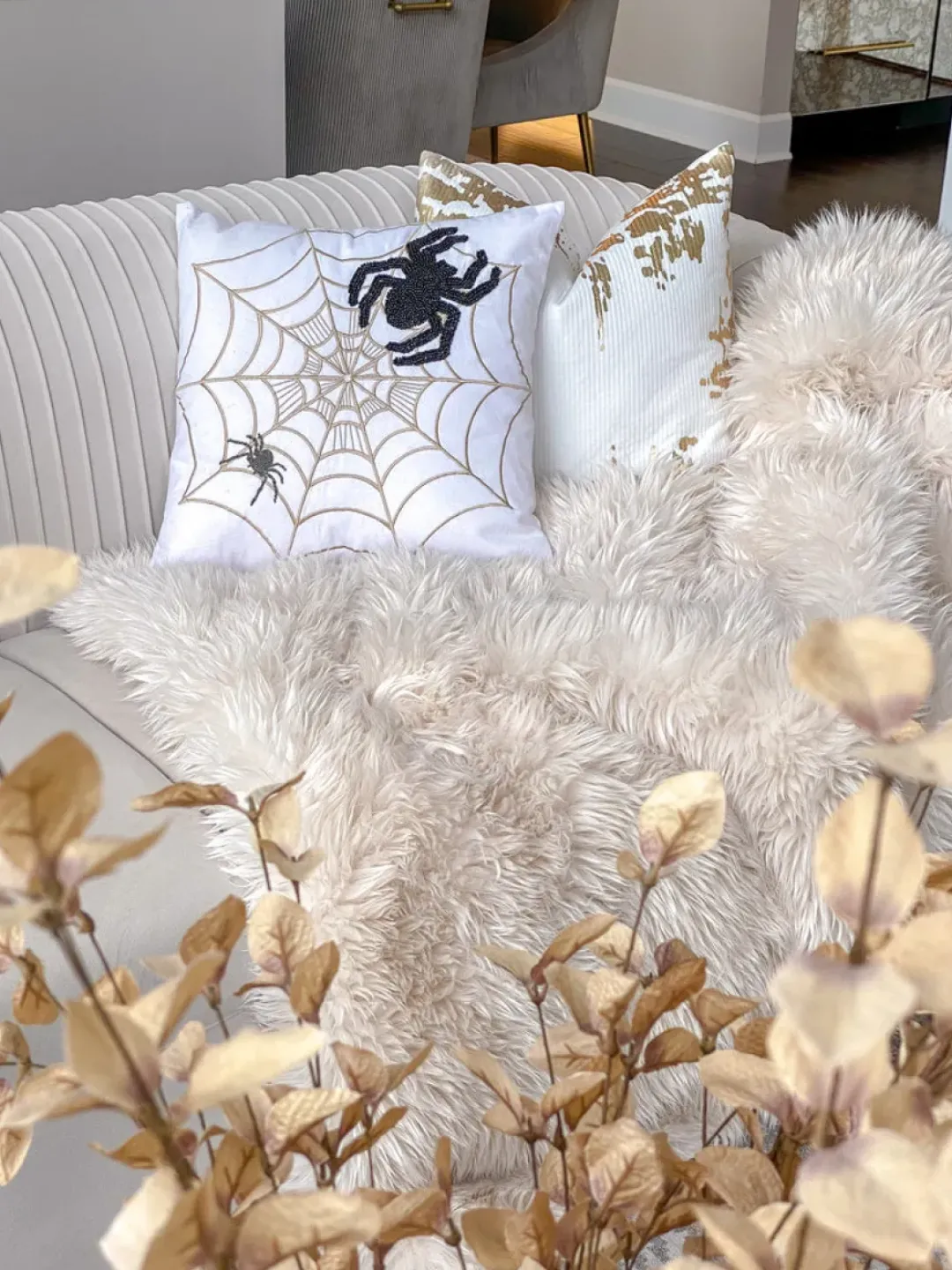 Inspire Me! Cloud9d PILLOWS, RUGS, & THROWS Zara – Charcoal Velvet Pillow W/ Abstract Gold Foil And Embroidery – 20″ X 14″ Hot