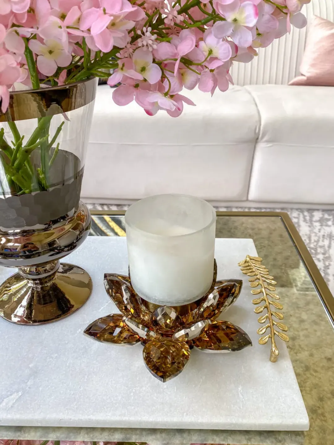 Inspire Me! Home Decor Amber Crystal Flower Candle Holder Clearance