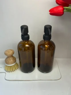 Inspire Me! Home Decor Amber Glass Soap Dispenser W/ Matte Black Finish Pump KITCHEN Clearance