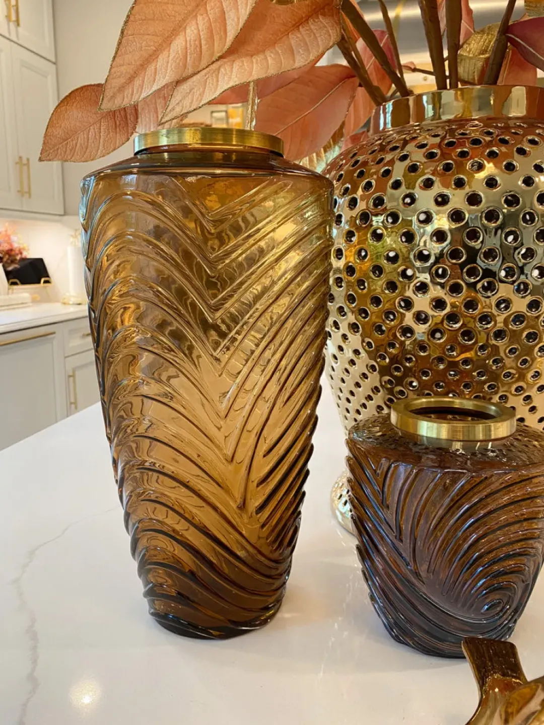 Inspire Me! Home Decor Amber Glass Textured Vase (2 Sizes) Online