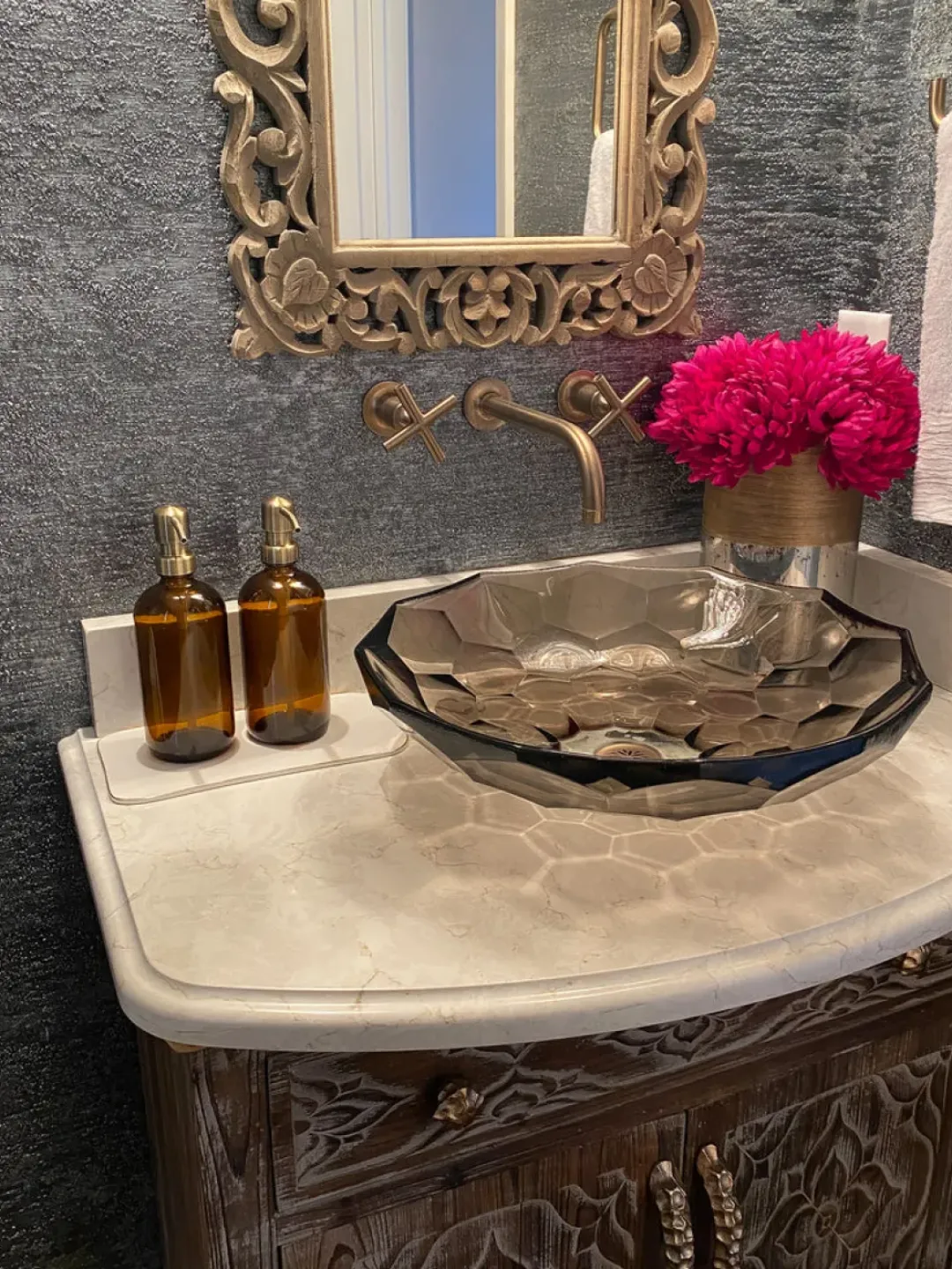 Inspire Me! Home Decor Amber Glass Soap Dispenser W/ Brass Finish Pump KITCHEN Sale
