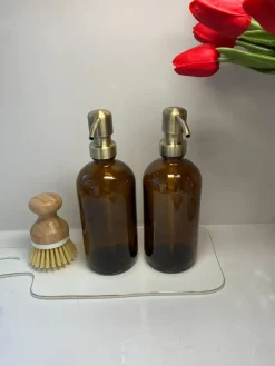 Inspire Me! Home Decor Amber Glass Soap Dispenser W/ Brass Finish Pump KITCHEN Sale