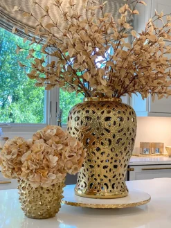 Inspire Me! Home Decor Beaded Textured Wide Gold Vase Sale
