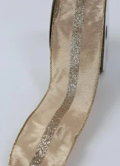 Inspire Me! Home Decor Beige And Glitter Ribbon Gold Discount