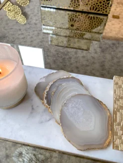 Inspire Me! Home Decor Beige Stone Agate Coasters W/ Gold Edge ( Set Of 4) Fashion