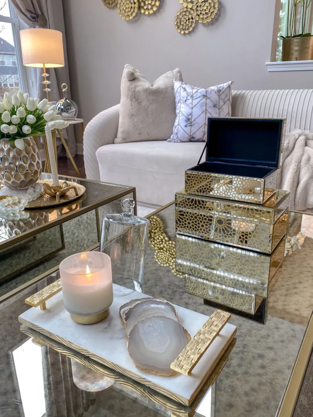 Inspire Me! Home Decor Beige Stone Agate Coasters W/ Gold Edge ( Set Of 4) Fashion