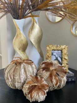 Inspire Me! Home Decor Beige Velvet Feather Pumpkins (3 Sizes) SEASONAL Discount