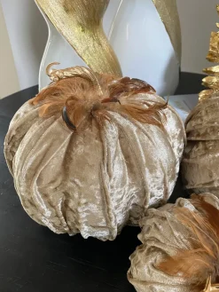 Inspire Me! Home Decor Beige Velvet Feather Pumpkins (3 Sizes) SEASONAL Discount