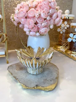 Inspire Me! Home Decor Blue Textured Round Vase With Gold Base Sale