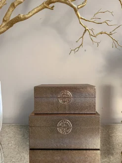 Inspire Me! Home Decor Bronze/Gold Faux Leather Boxes (Set Of 2) Outlet