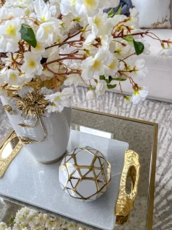 Inspire Me! Home Decor Ceramic White And Gold Orb Clearance