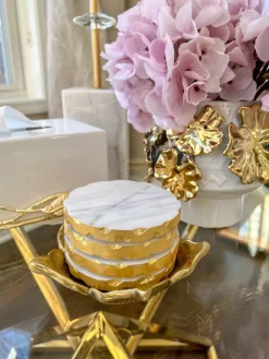 Inspire Me! Home Decor Charcoal Grey Marble Hexagon Coasters W/ Gold Edge Fashion
