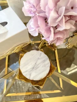 Inspire Me! Home Decor Charcoal Grey Marble Hexagon Coasters W/ Gold Edge Fashion