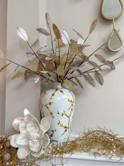 Inspire Me! Home Decor Floral Stems Gold And White Leaf Stem With Bead Detail Sale