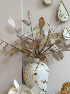 Inspire Me! Home Decor Floral Stems Gold And White Leaf Stem With Bead Detail Sale
