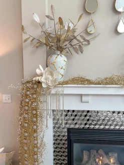 Inspire Me! Home Decor Floral Stems Gold And White Leaf Stem With Bead Detail Sale