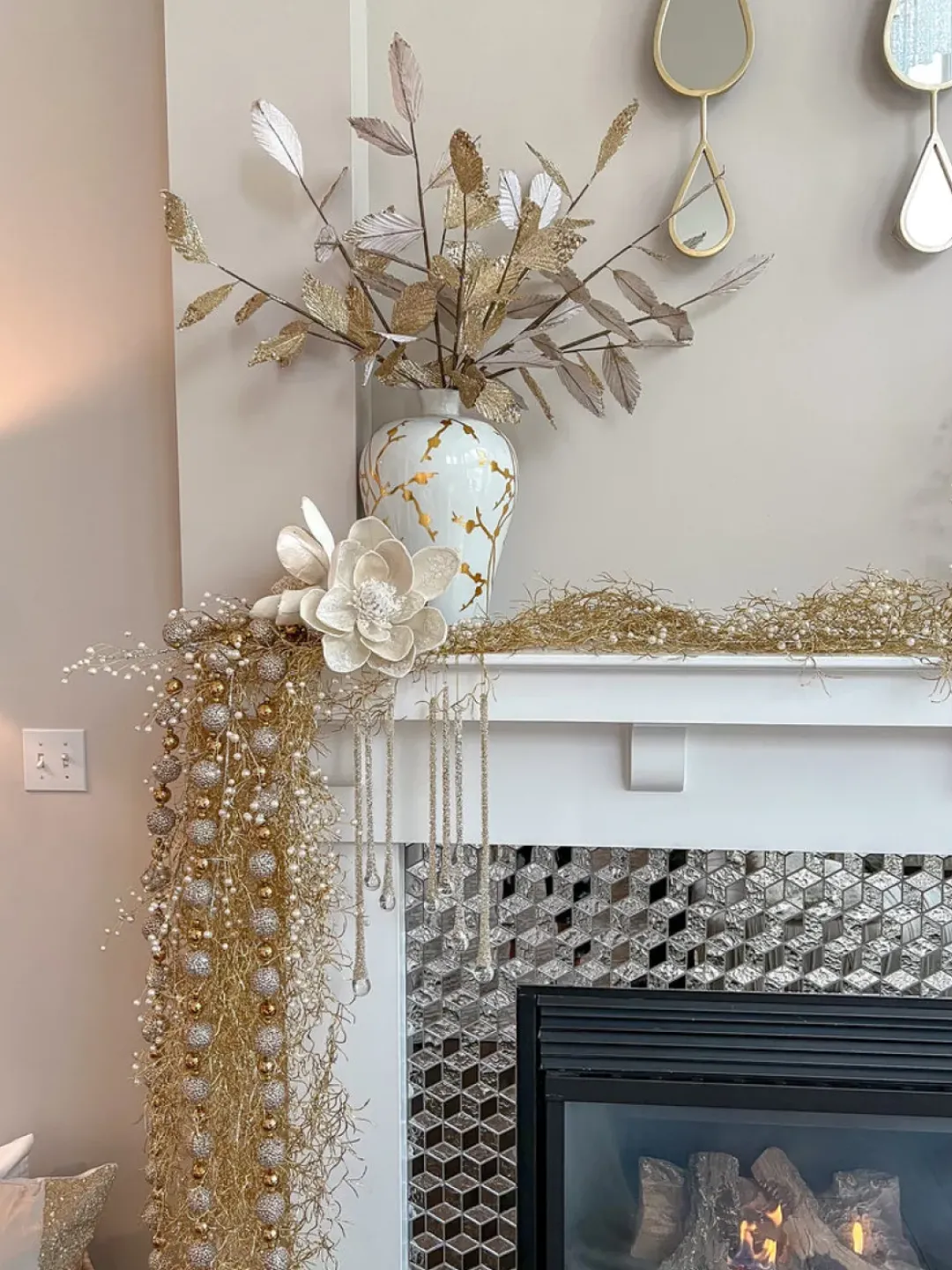 Inspire Me! Home Decor Floral Stems Gold And White Leaf Stem With Bead Detail Sale