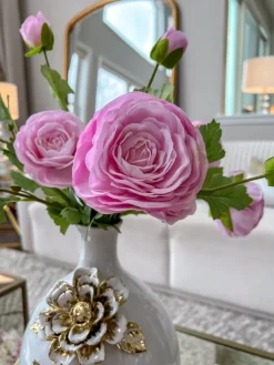 Inspire Me! Home Decor Floral Stems 25″ Peach Real-Touch Triple Bloom Ranunculus Stem New