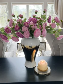Inspire Me! Home Decor Floral Stems 25″ Peach Real-Touch Triple Bloom Ranunculus Stem New