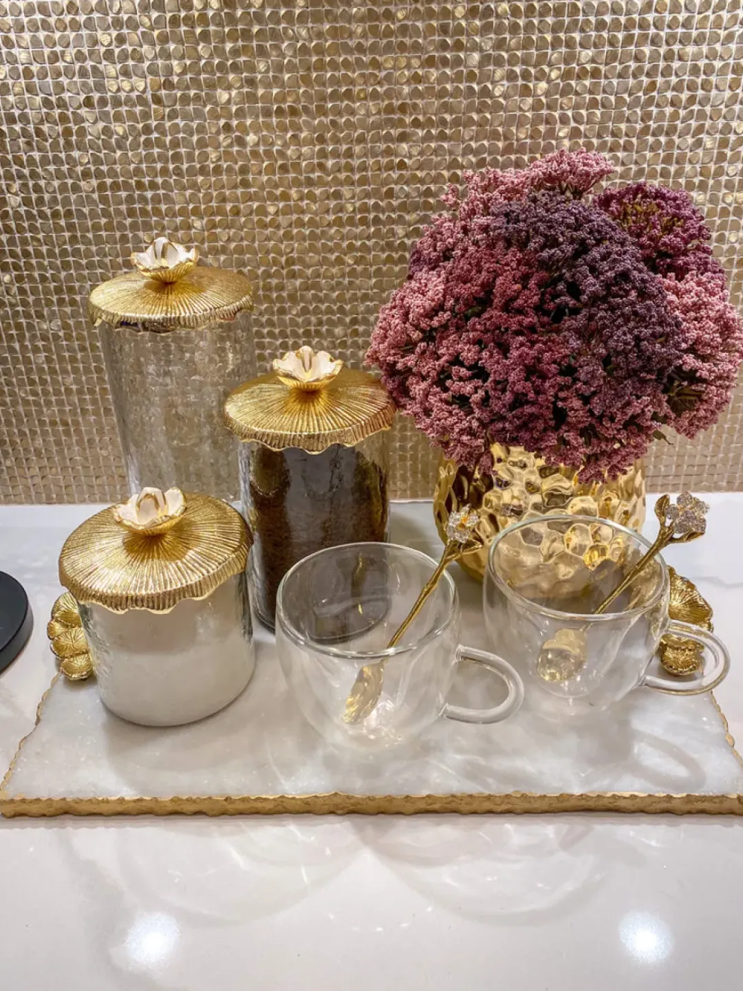 Inspire Me! Home Decor Glass Canister On Gold Twig Base With Marble Lid (3 Sizes) New