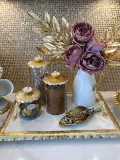 Inspire Me! Home Decor Glass Canister On Gold Twig Base With Marble Lid (3 Sizes) New