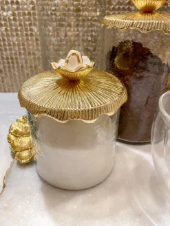 Inspire Me! Home Decor Glass Canister On Gold Twig Base With Marble Lid (3 Sizes) New