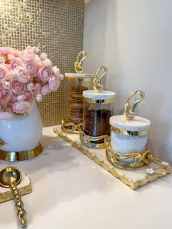 Inspire Me! Home Decor Glass Canister With Gold Detail And Marble Lid (3 Sizes) Clearance