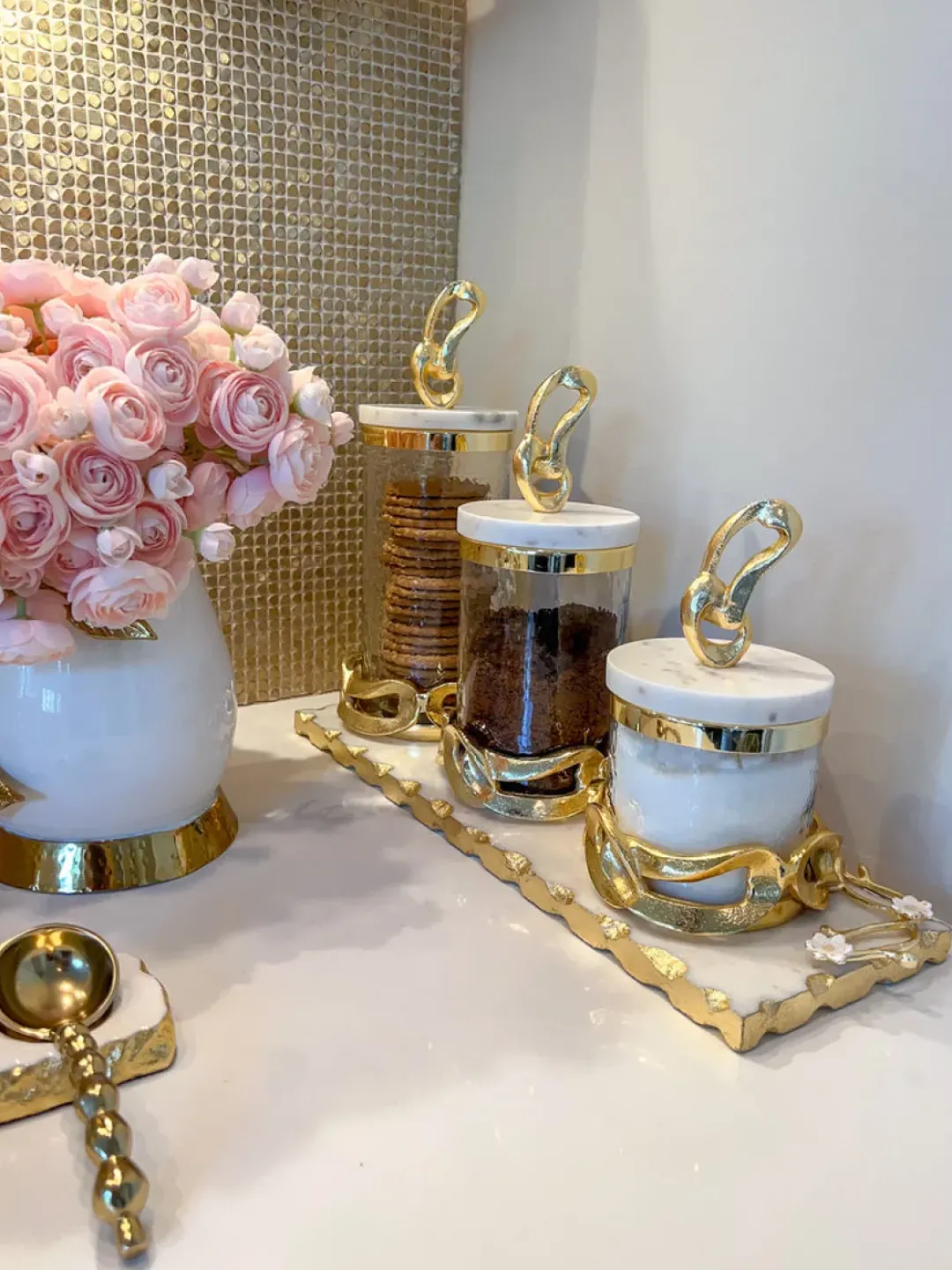 Inspire Me! Home Decor Glass Canister With Gold Detail And Marble Lid (3 Sizes) Clearance