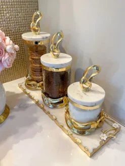 Inspire Me! Home Decor Glass Canister With Gold Detail And Marble Lid (3 Sizes) Clearance