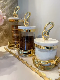Inspire Me! Home Decor Glass Canister With Gold Detail And Marble Lid (3 Sizes) Clearance