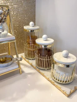 Inspire Me! Home Decor Glass Canister With Gold Lattice Design And Marble And Gold Lid (3 Sizes) Online