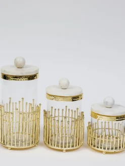 Inspire Me! Home Decor Glass Canister With Gold Lattice Design And Marble And Gold Lid (3 Sizes) Online