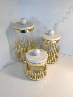Inspire Me! Home Decor Glass Canister With Gold Lattice Design And Marble And Gold Lid (3 Sizes) Online