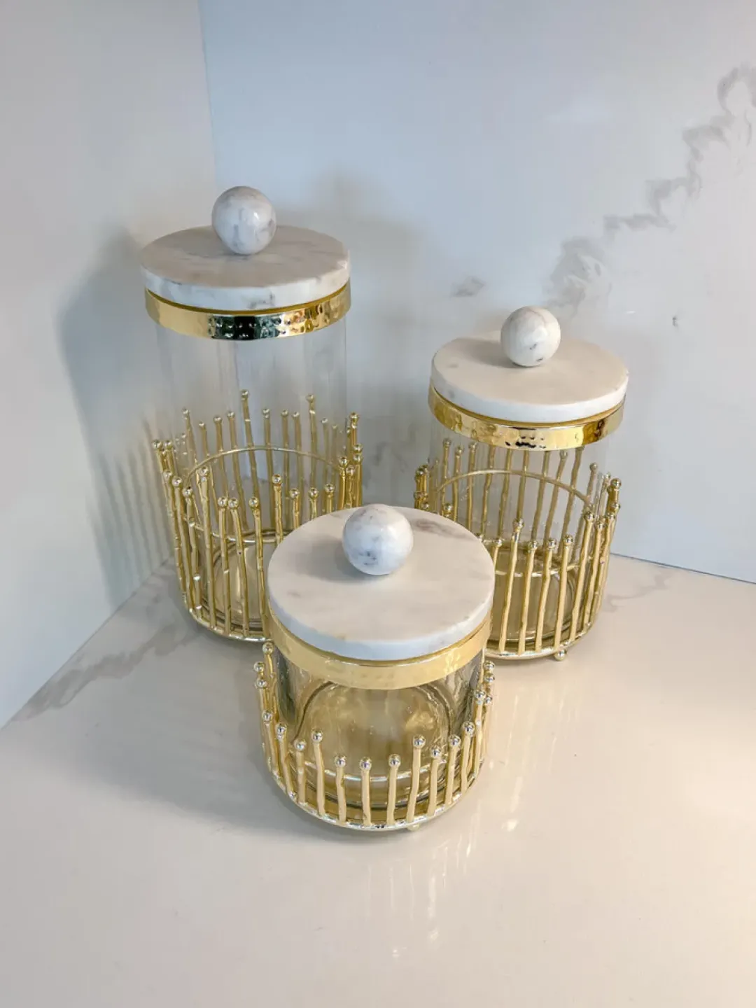 Inspire Me! Home Decor Glass Canister With Gold Lattice Design And Marble And Gold Lid (3 Sizes) Online