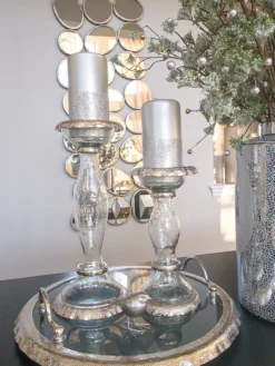 Inspire Me! Home Decor Glass Candle Holder With Gold Metal Floral Details (2 Sizes) Clearance