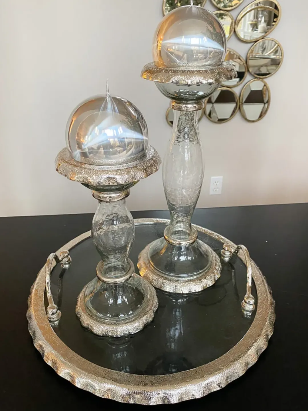 Inspire Me! Home Decor Glass Candle Holder With Gold Metal Floral Details (2 Sizes) Clearance