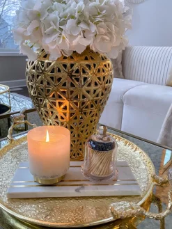 Inspire Me! Home Decor Glass Candle Holders On Gold Floral Stand (2 Sizes) New