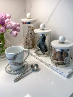 Inspire Me! Home Decor Glass Pomegranate Canisters W/ Marble Lid (3 Sizes) Best