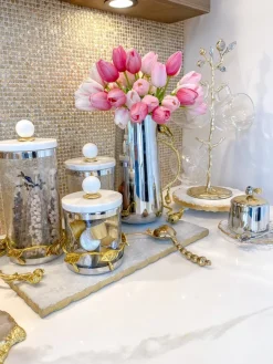 Inspire Me! Home Decor Glass Pomegranate Canisters W/ Marble Lid (3 Sizes) Best